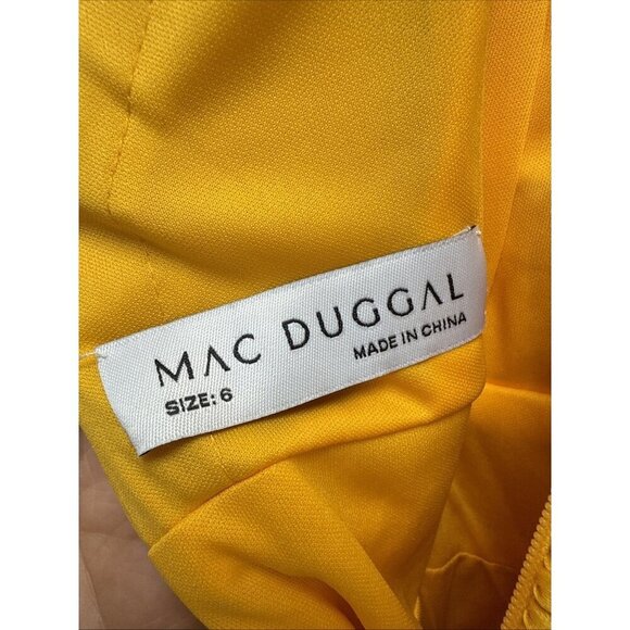 New Mac Duggal Size 6 Yellow 12404 Long Sleeve Satin Formal Cocktail Gown Dress - Picture 10 of 11